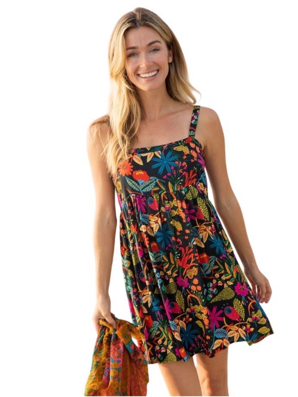 Natural Life Multicolor Floral Dress 100% Rayon Light and Comfy NWT Size XS